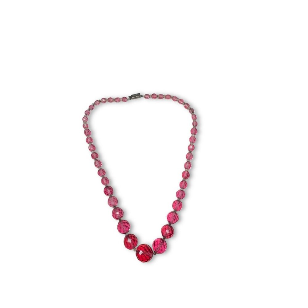 Vintage Pink Faceted Crystal Graduated Beaded Necklace Japan 16.5" Mid-Century - Picture 2 of 10